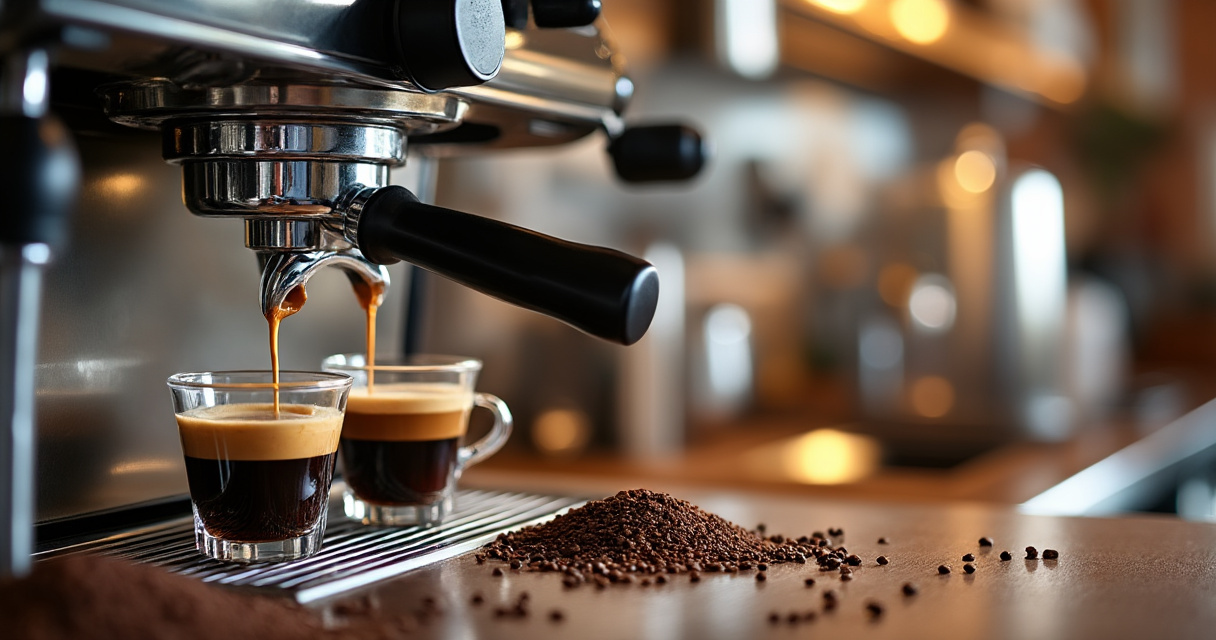 Filterkaffeemaschine mit frisch gebrühtem Kaffee in der Glaskanne