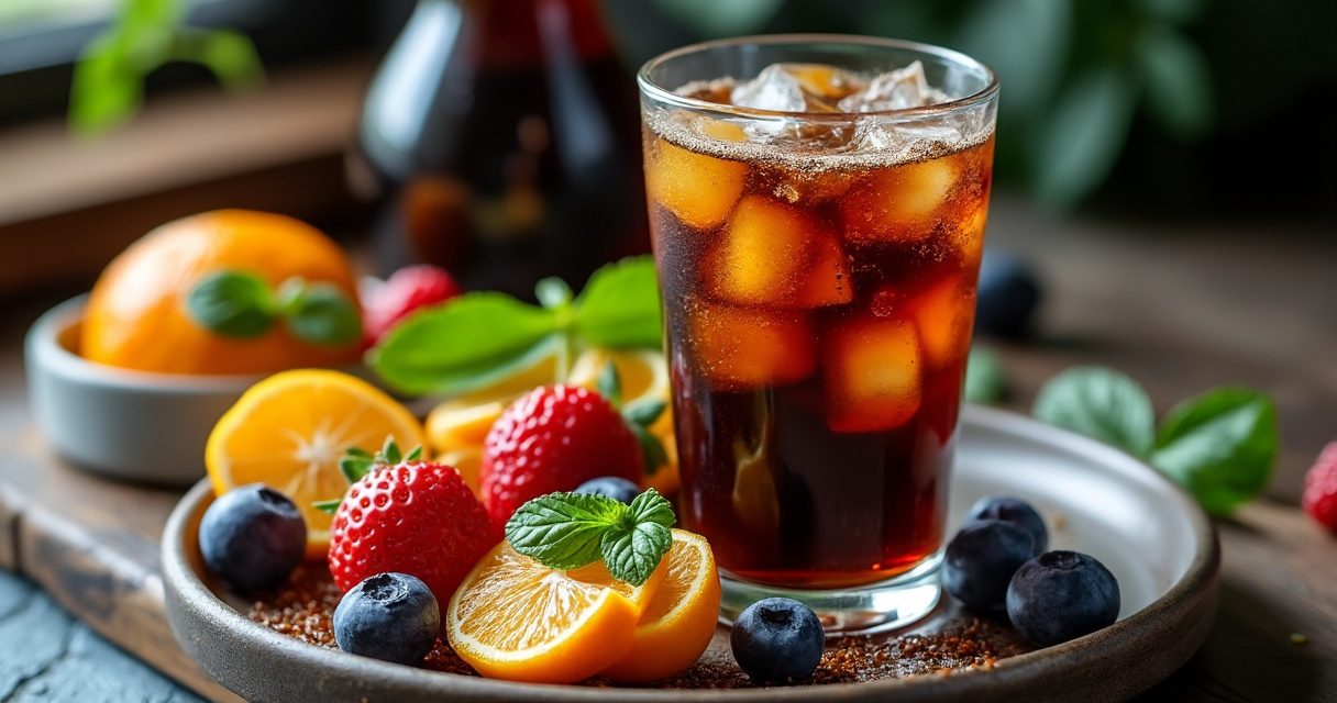 Cold Brew Kaffee gekühlt auf Eis in einer Karaffe und im Glas